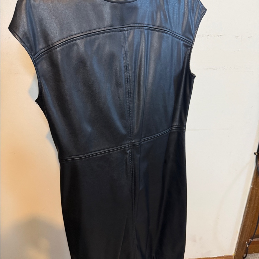 Black Sleeveless Faux Leather Dress